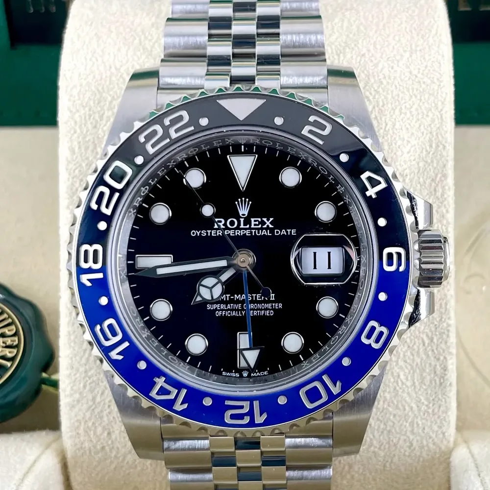 Rolex GMT-Master II, siyah-mavi seramik lünet ve Jubilee bilezik